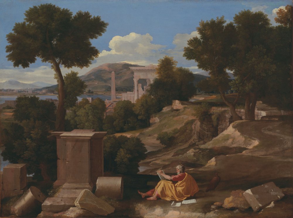 Táj Szent Jánossal Patmosz szigetén alkotó: Nicolas Poussin