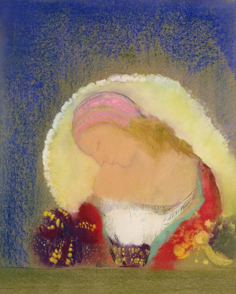Egy virágos lány profilja, 1900 körül (pasztell, papíron) alkotó: Odilon Redon