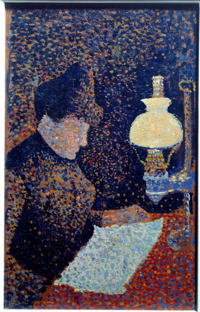 Nő a lámpa alatt. Pointillizmus. alkotó: Paul Signac