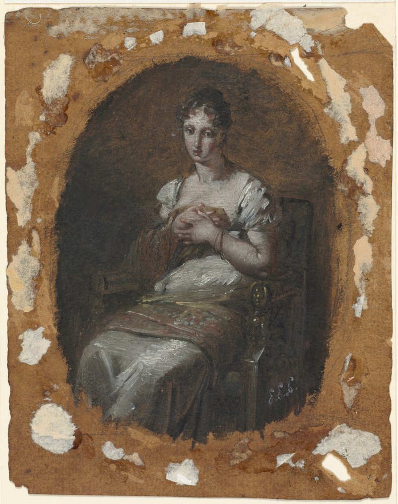 Fiatal nő ülve, 18. század utolsó negyedszázada vagy 19. század első negyedszázada (olaj; grafit keretezővonalakkal) alkotó: Pierre-Paul Prud