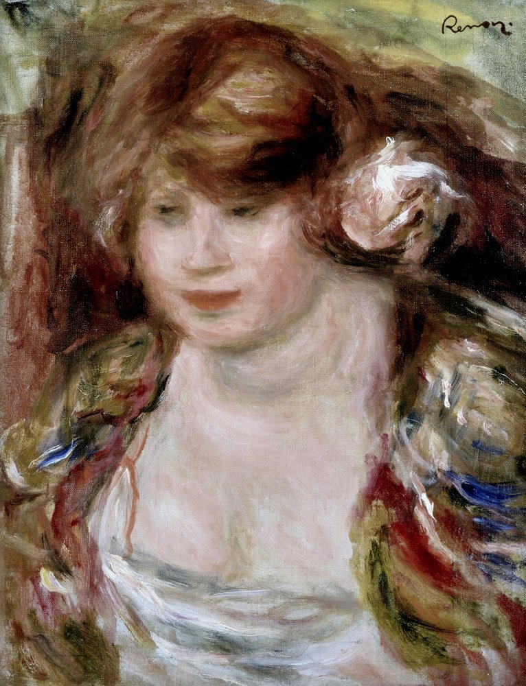 Nő egy rózsával. Pierre Auguste Renoir festménye (Pierre-Auguste Renoir) alkotó: Pierre Auguste Renoir