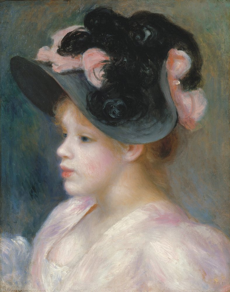Fiatal lány rózsaszín-fekete kalapban, kb. 1891 alkotó: Pierre-Auguste Renoir
