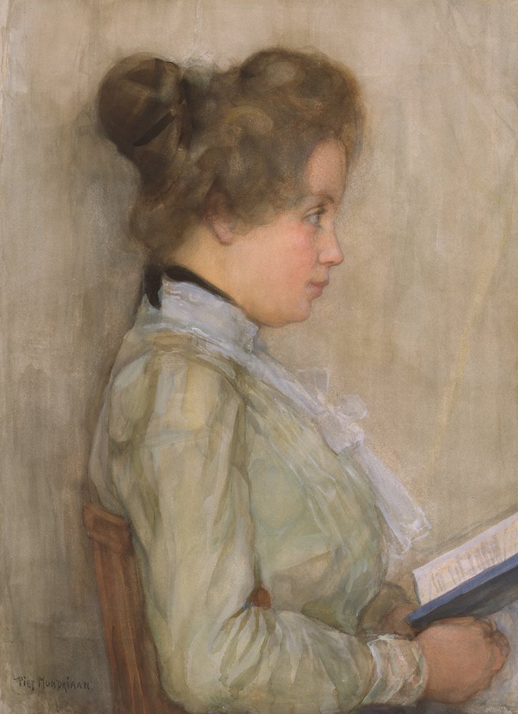 Női törzs profilban könyvvel, 1898-1900 körül (wc papíron) alkotó: Piet Mondrian