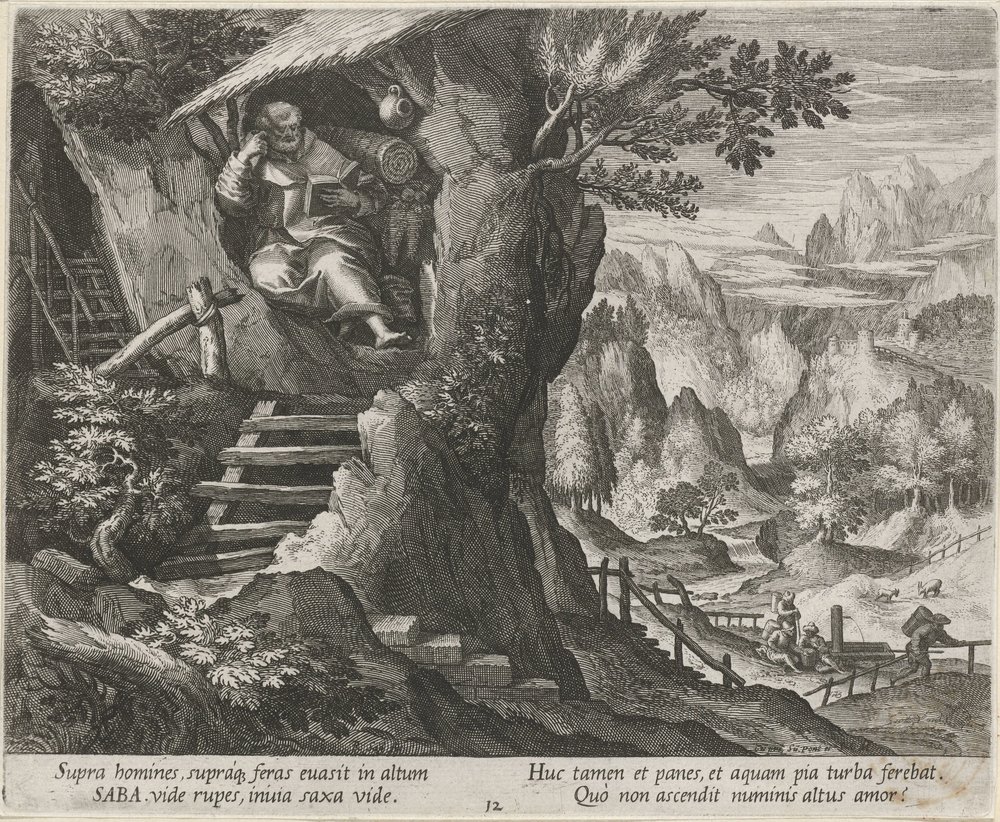 Szent Sabas mint remete Remeték (sorozat címe) Oraculum Anachoreticum (sorozat címe) alkotó: Raphaël Sadeler (I)