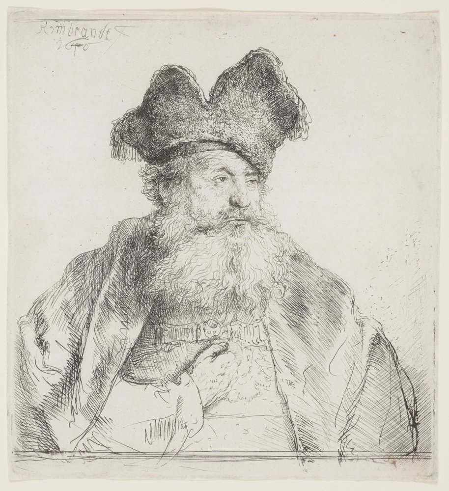 Öreg ember osztott szőrme sapkával alkotó: Rembrandt van Rijn
