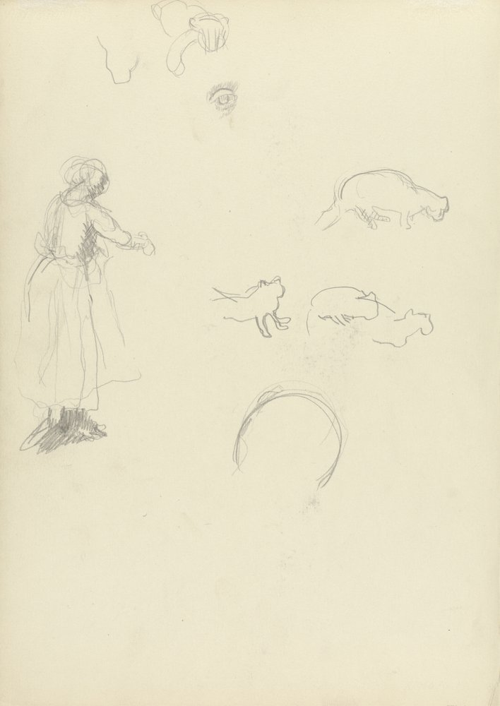 Tanulmány egy nőről és macskákról, az Aranyborjú barlangjához (grafit) (lásd a 265062-es számot) alkotó: Spencer Frederick Gore