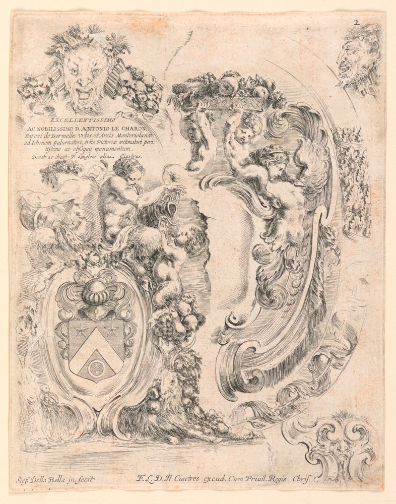 Scutcheons and Details for Scutcheons, No. 2 a "Különféle szeszélyek gyűjteménye és a mappák és dísztárgyak kilenc találmánya" alkotó: Stefano della Bella