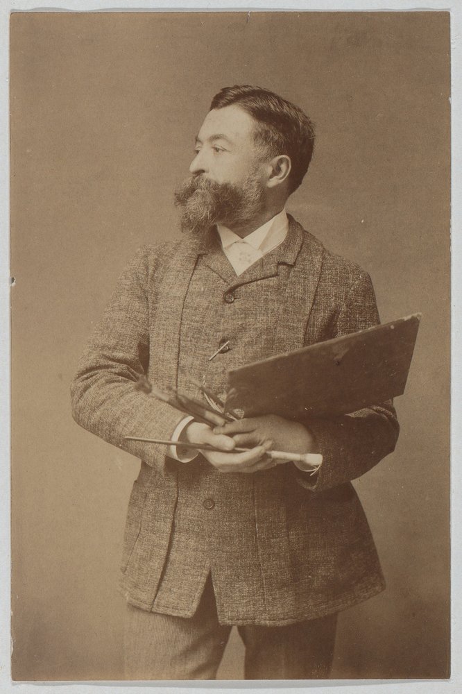 Thomas Nast háromnegyed alakos portréja palettával és ecsettel alkotó: Thomas Nast