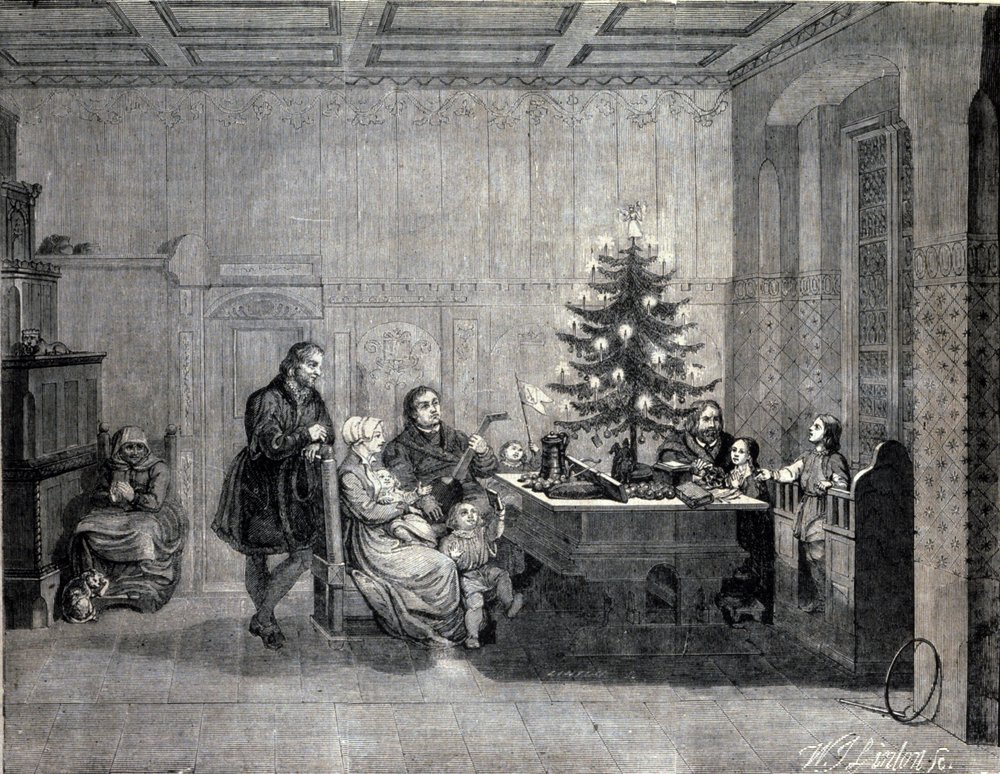 Luther Márton (1483-1546) német reformer, aki a családdal ünnepli a karácsonyt. századi metszet alkotó: Unknown artist
