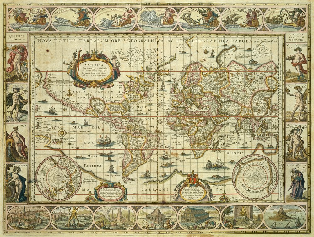 Új világtérkép és vízrajzi térkép, Willem Janszoon Blaeu (1571-1638), Amszterdam alkotó: Willem Blaeu