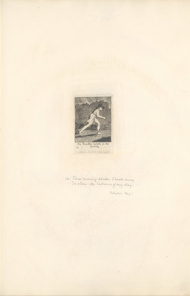A nemek számára- A Paradicsom kapuja, 16. lemez, Az utazó este siet alkotó: William Blake