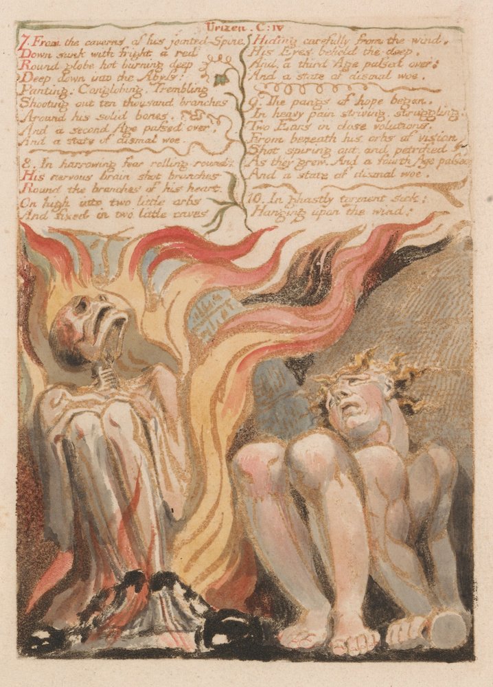 Urizen első könyve, 14. tábla, 7. Az ízületi gerinc barlangjaiból ... (Bentley 11) alkotó: William Blake