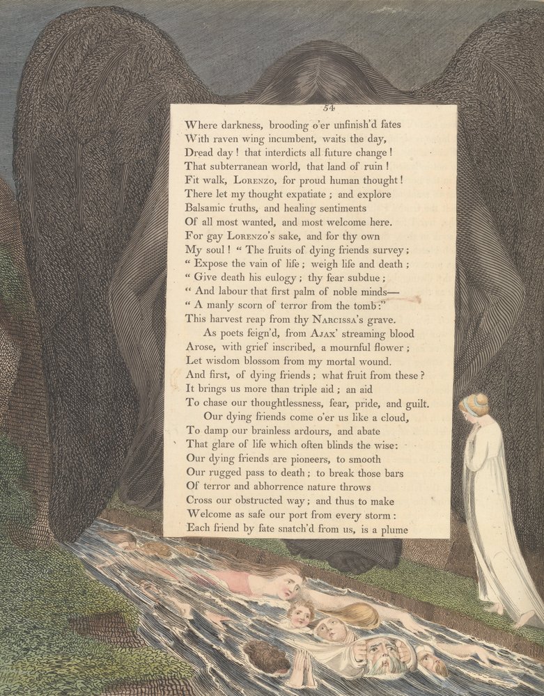 Fiatalok éjszakai gondolatai, 54. oldal, A halál völgye! hogy hushd cimmeri völgy alkotó: William Blake
