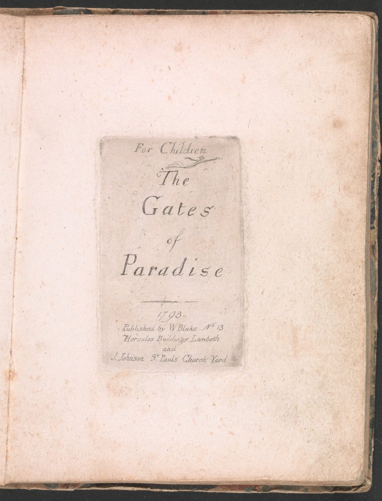 Gyerekeknek. A Paradicsom Kapuja, 2. tábla, Címlap alkotó: William Blake