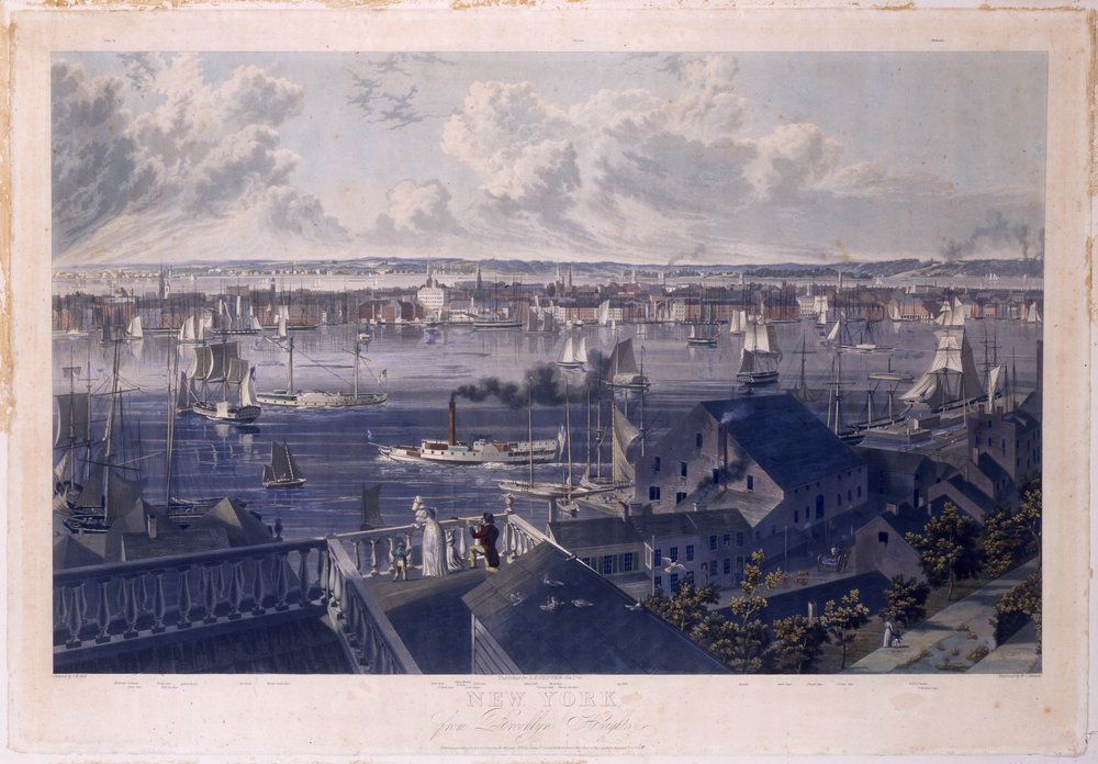 New York, Brooklyn Heights, 1837 (kézzel színezett rézkarc és akvatinta) alkotó: William James Bennett
