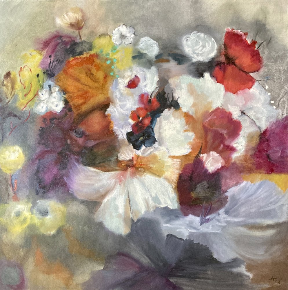 Élénk virágos absztrakt alkotó: Alexandra Higgins