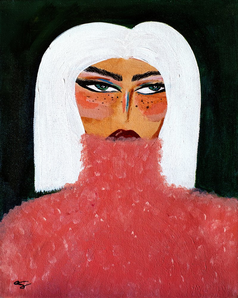 Nő rózsaszín garbóban alkotó: Amy Straley