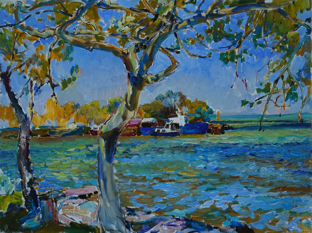 Sunny Riverbank Boats alkotó: Andrii Kutsachenko