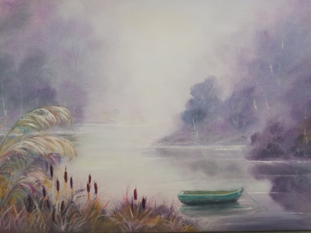 A ködös tó evezős csónakja alkotó: Annette Armitage