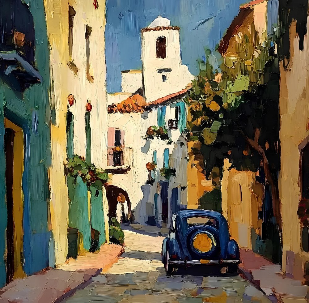 Sunny Village kék autó alkotó: Avanesova Elena