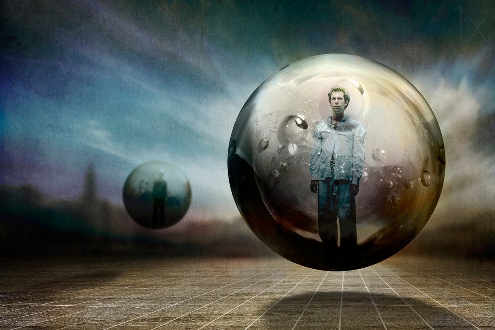 Ember egy lebegő gömbben alkotó: Ben Goossens ✝