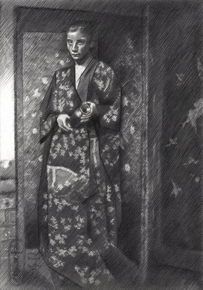 Elegáns japán kimonós nő alkotó: Corné Akkers