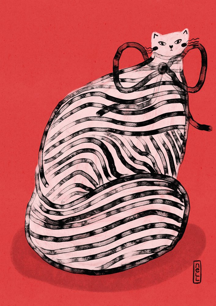 Szeszélyes, piros csíkos macska alkotó: Dirkie Nell