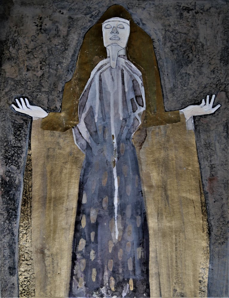 Elmélkedő aranyszobor alkotó: Doris Schmitz
