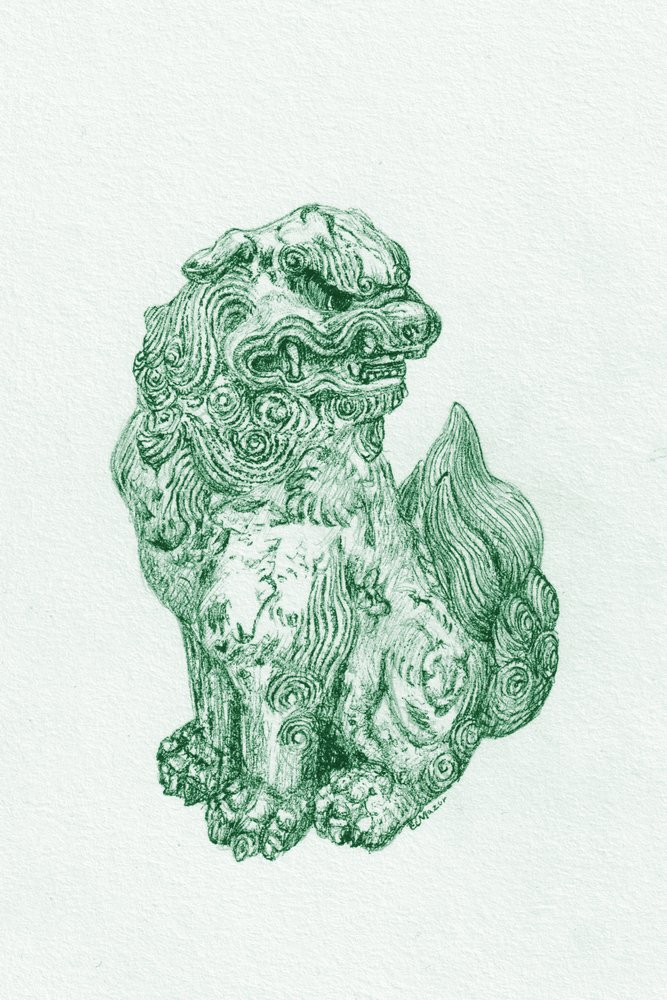 Zöld Foo Dog őrző alkotó: EC Mazur
