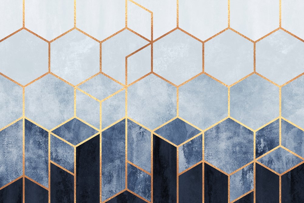 Modern geometrikus kék hatszögek alkotó: Elisabeth Fredriksson