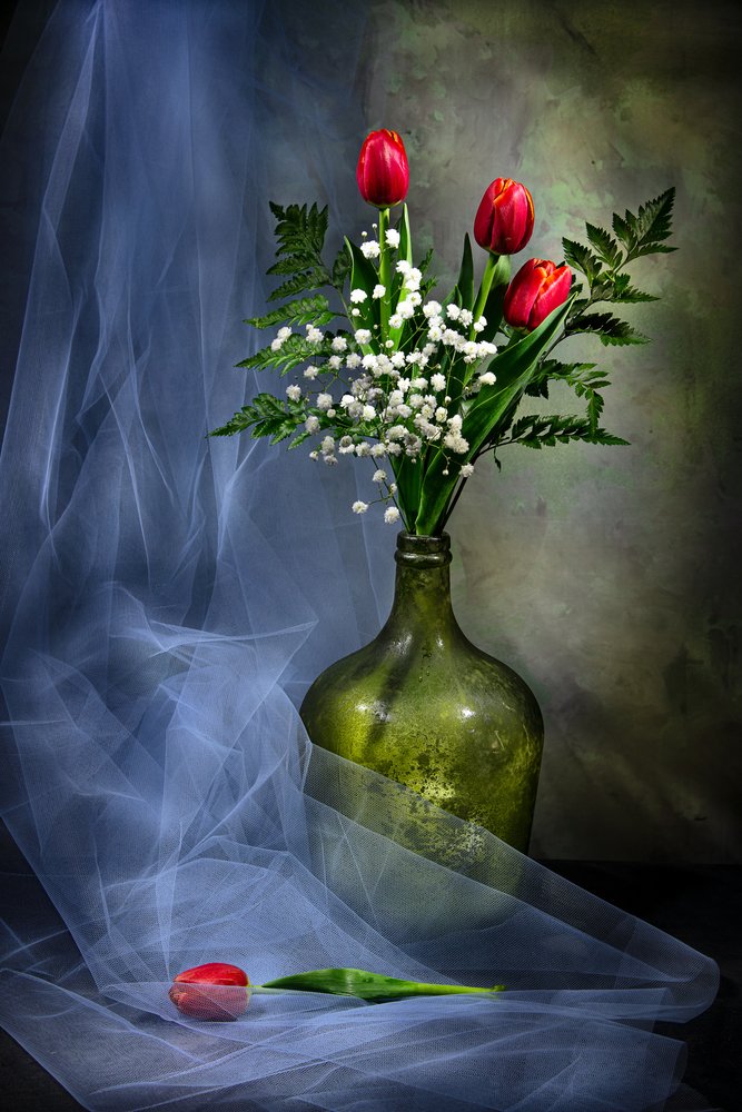Elegáns tulipánok üvegben alkotó: Felice Angelino