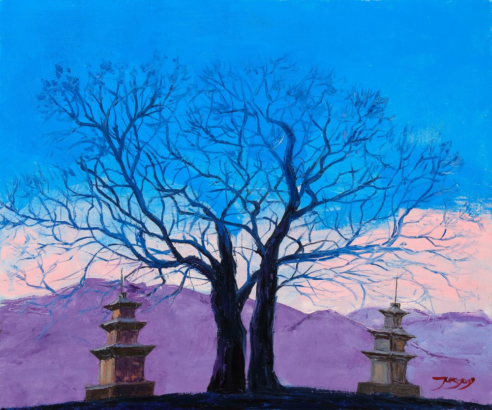 Békés pagoda a tájban alkotó: Jukyong Park