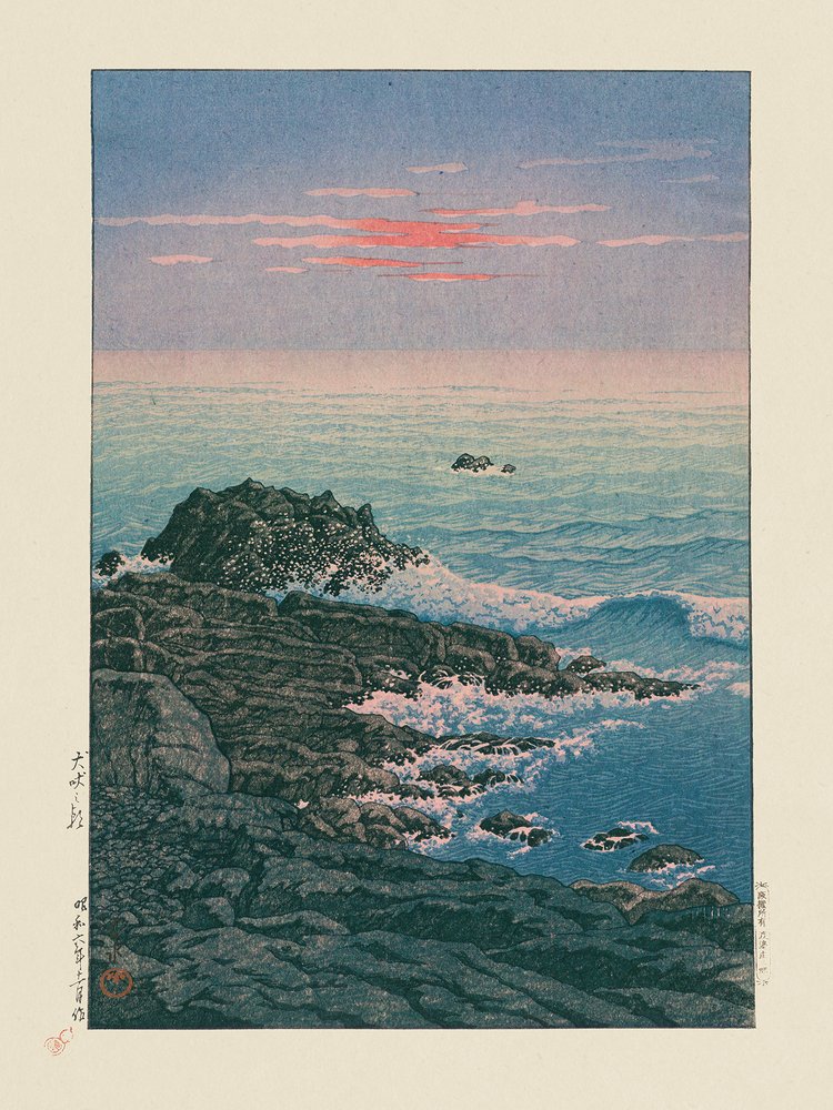 Reggel az Inubō-fokon alkotó: Kawase Hasui