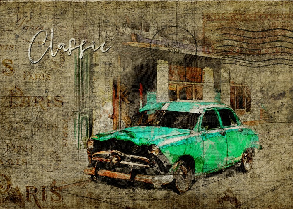 Klasszikus zöld párizsi autó alkotó: Lembayung senja studio [Vintage Poster]