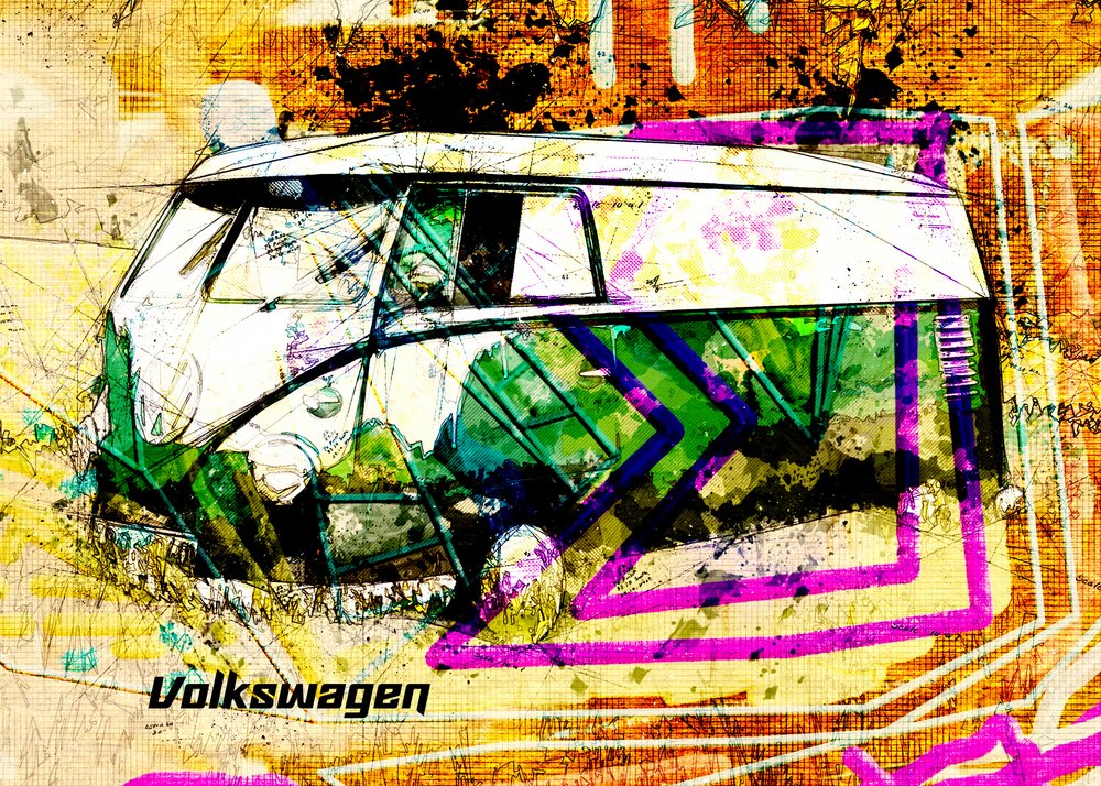 Színes grunge busz alkotó: Lembayung senja studio [Vintage Poster]