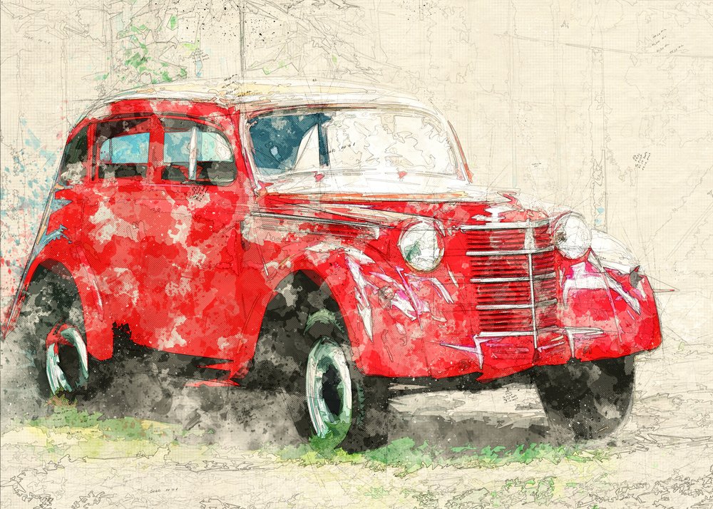 Rózsaszín régi autó alkotó: Lembayung senja studio [Vintage Poster]