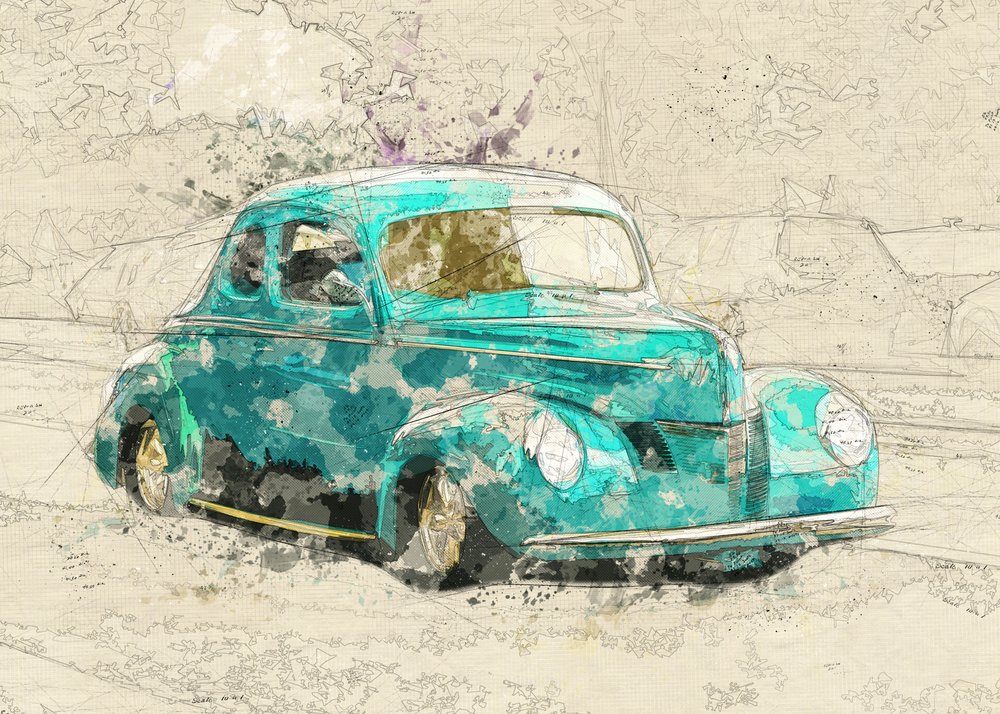 Teal Classic Hot Rod alkotó: Lembayung senja studio [Vintage Poster]