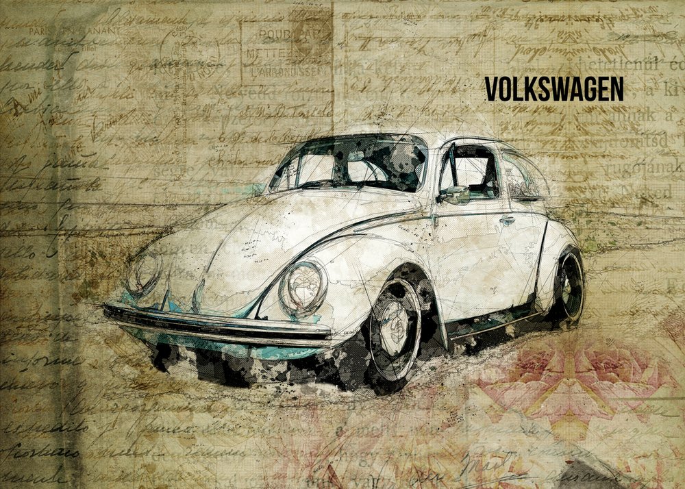 Retro Beetle vázlatrajzok alkotó: Lembayung senja studio [Vintage Poster]