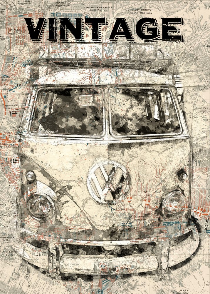Retro buszos utazási térkép alkotó: Lembayung senja studio [Vintage Poster]