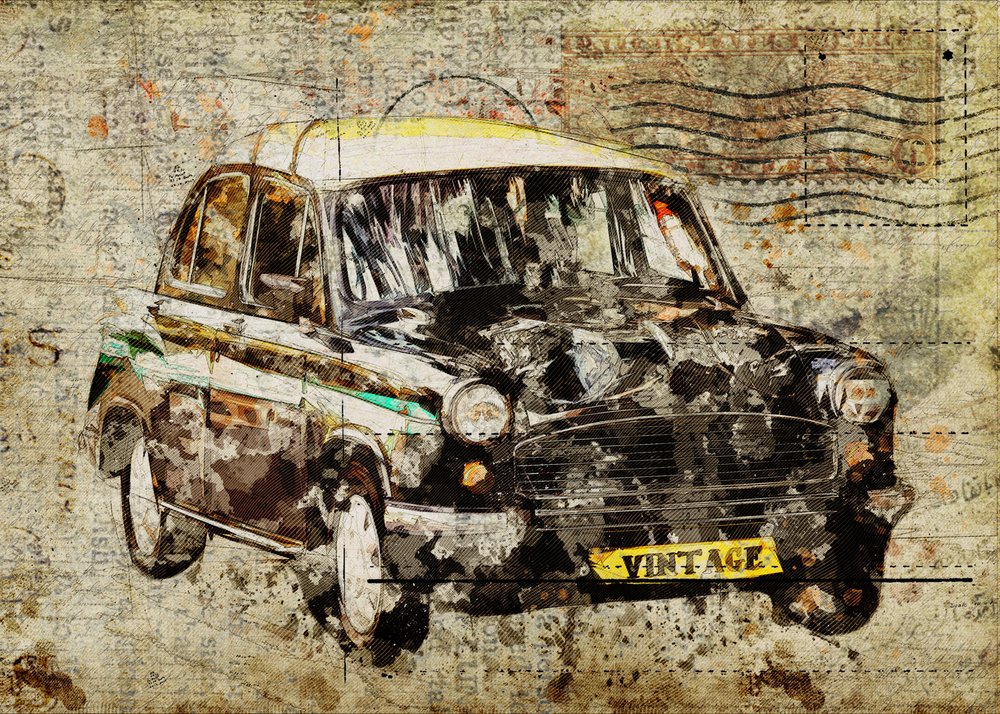 Régi indiai taxi alkotó: Lembayung senja studio [Vintage Poster]