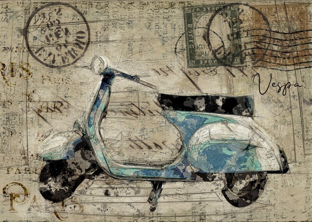 Régi Vespa-képeslap alkotó: Lembayung senja studio [Vintage Poster]