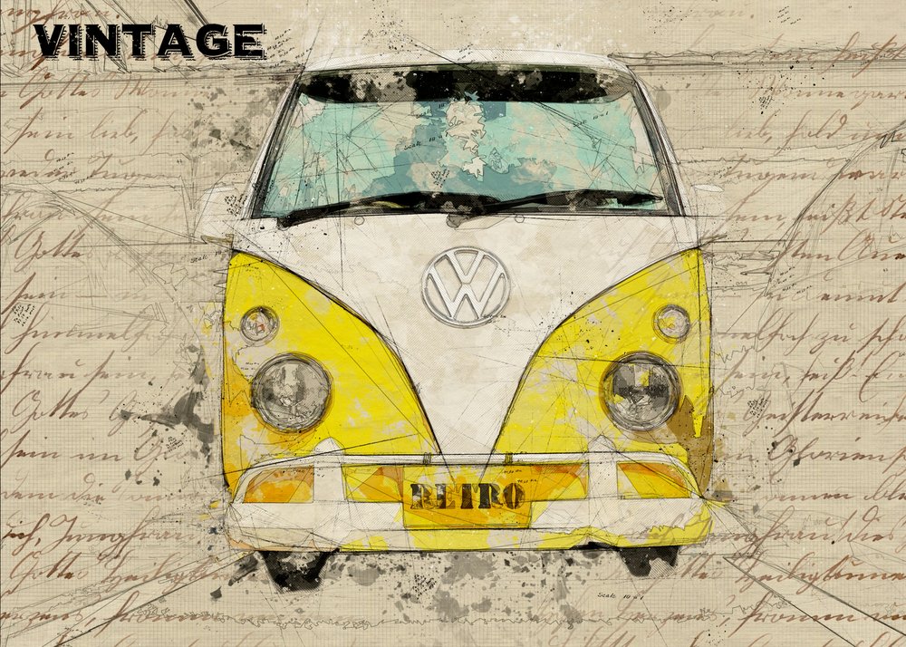 Régi sárga furgon vázlat alkotó: Lembayung senja studio [Vintage Poster]