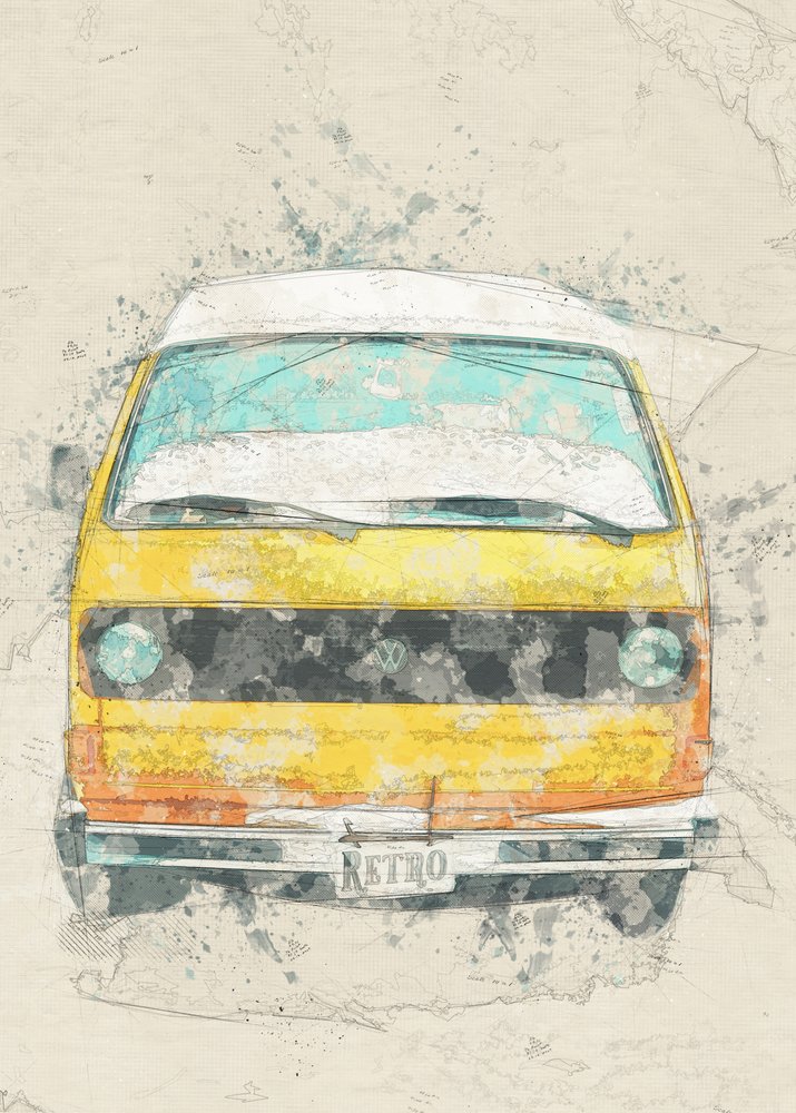 Sárga retro kempingbusz alkotó: Lembayung senja studio [Vintage Poster]