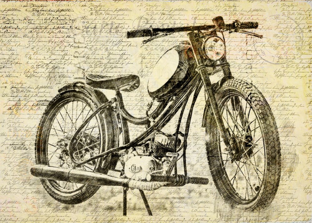 régi motorkerékpár alkotó: Lembayung senja studio [Vintage Poster]
