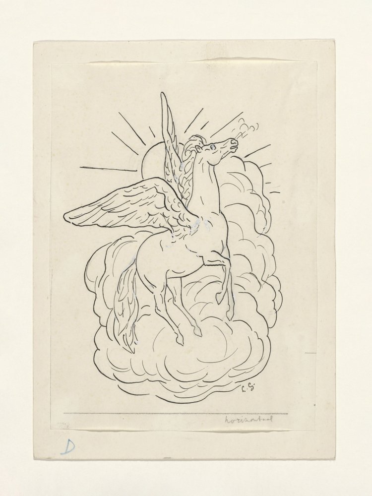 Pegazus a felhők előtt repül (1891–1941) alkotó: Leo Gestel