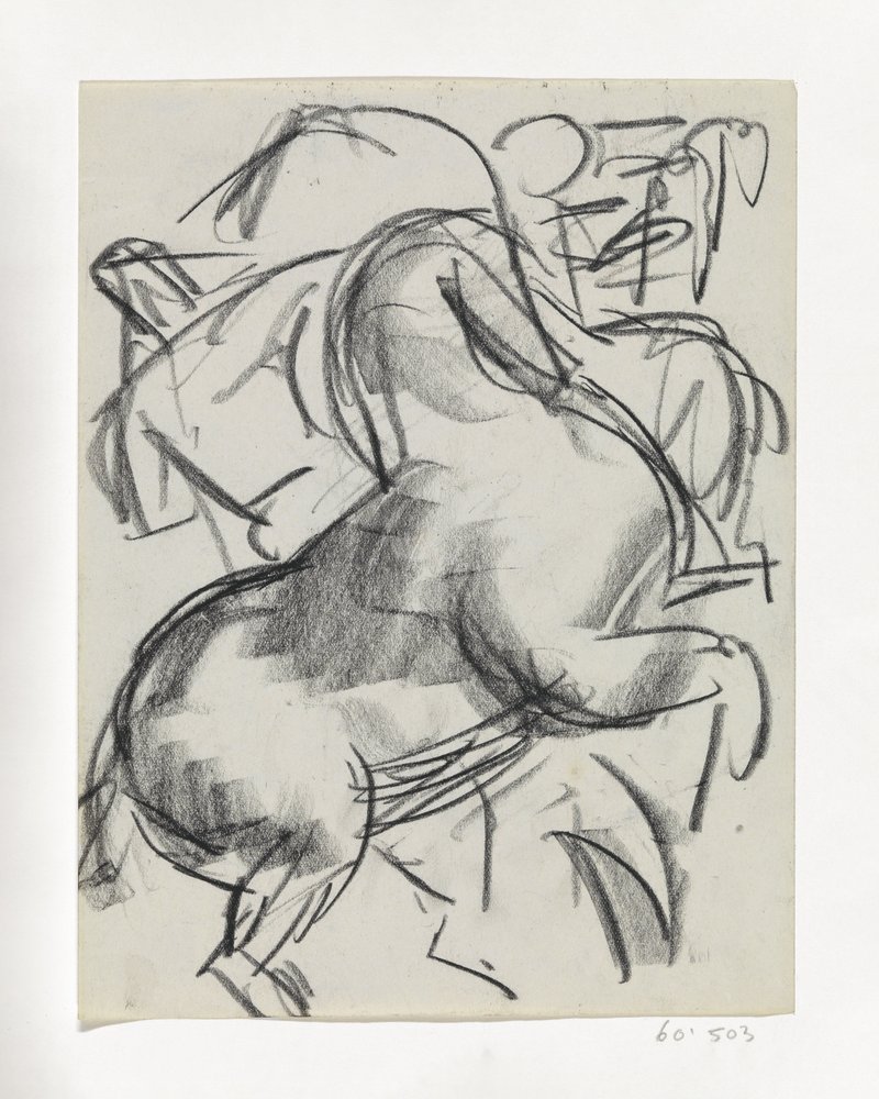 Ugró ló, háttérben egy alakkal alkotó: Leo Gestel