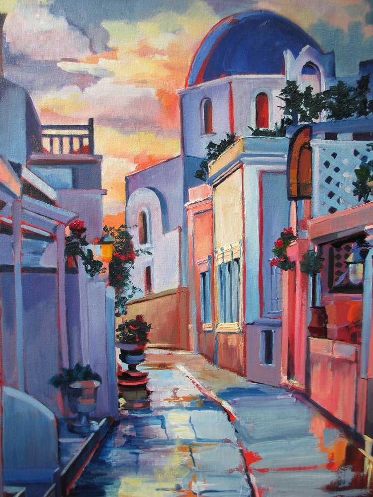 Santorini Naplemente utca alkotó: Maxine Shore