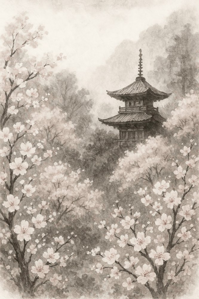 Japán pagoda-cseresznye virágai alkotó: Natalie Bruns