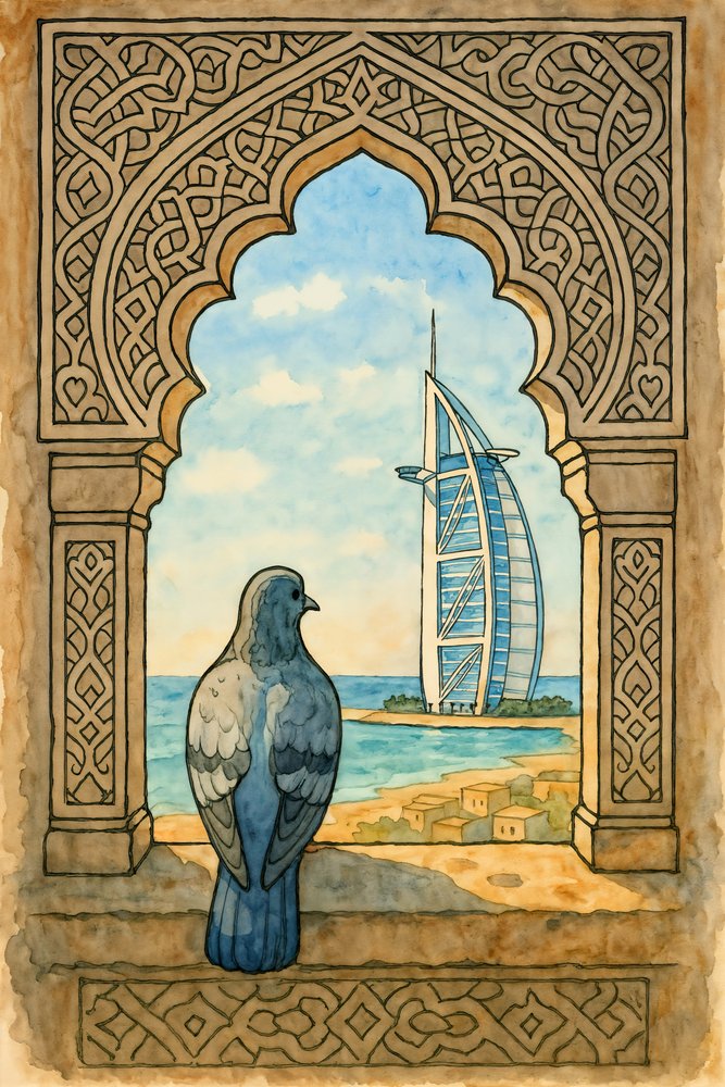 Pigeon kilátás Dubajra alkotó: Natalie Bruns