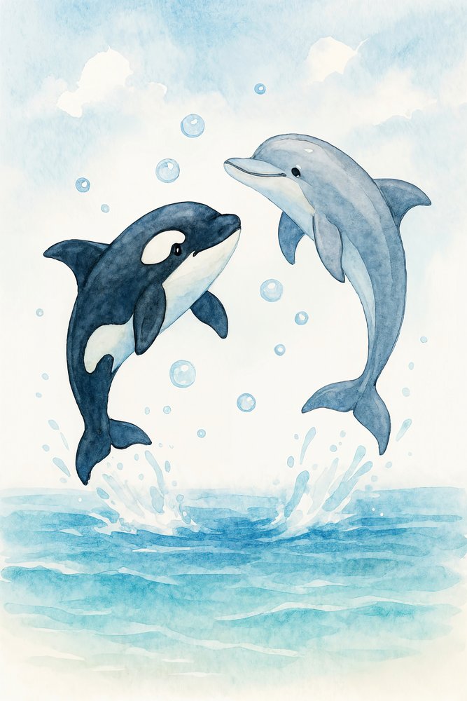 Játékos delfin és orka alkotó: Natalie Bruns